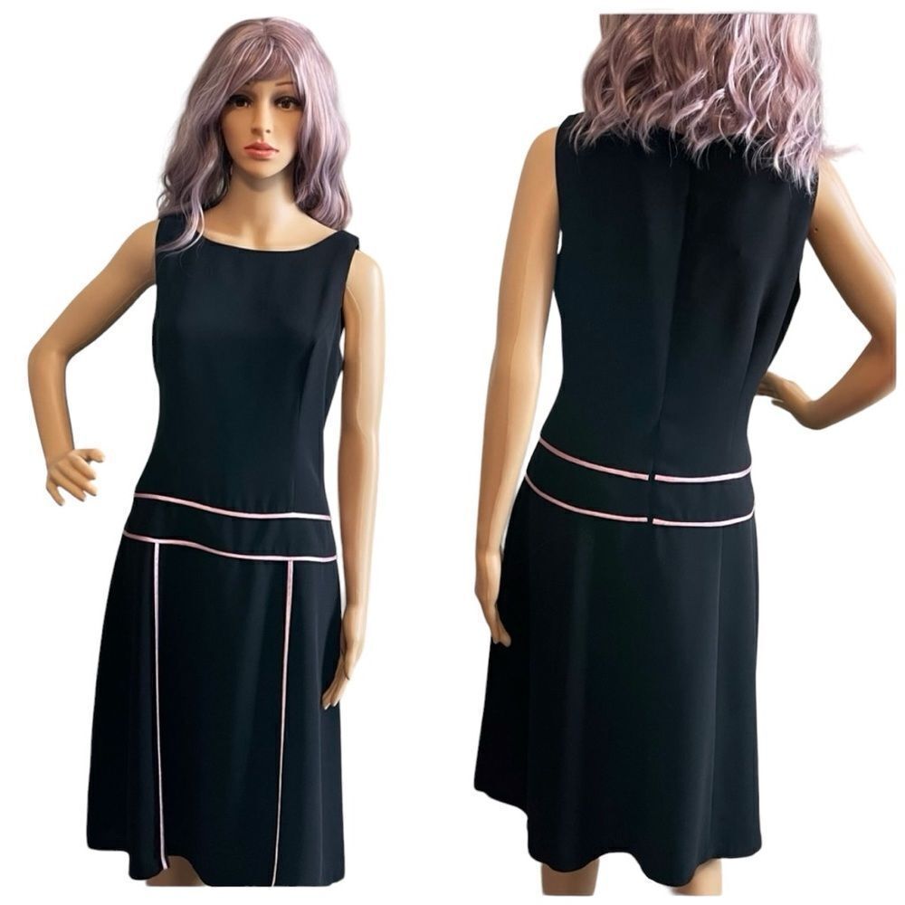 I.N. Studio Sleeveless Dress Black with Pink Pipe Lining Detail Size 10